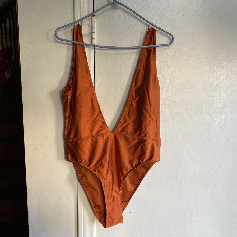 Deep Plunge Burnt Orange/Rust colored One Piece Swim